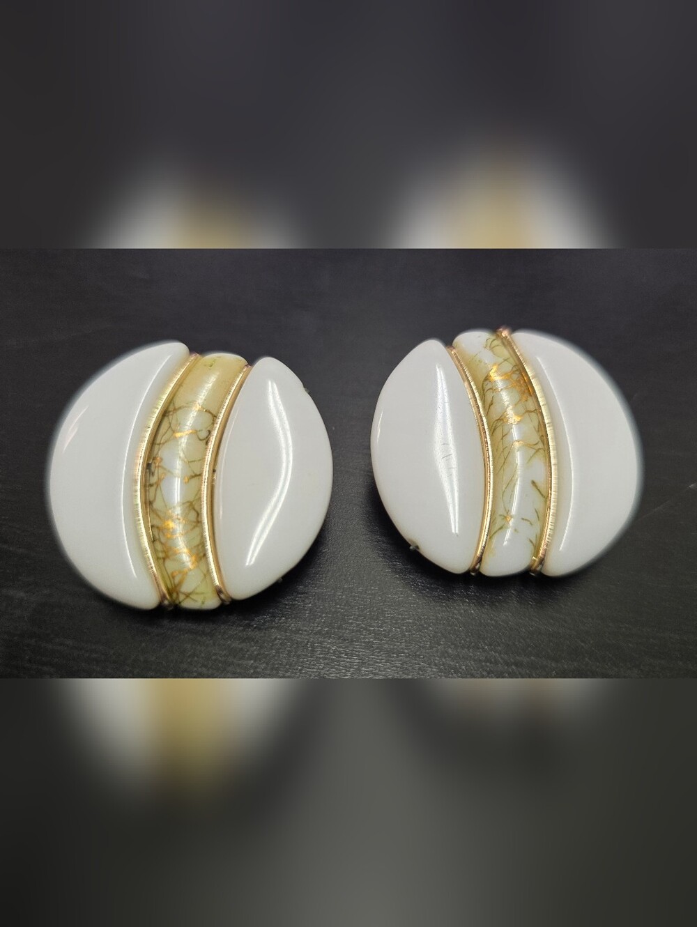 Vintage Milk Glass Signed Western Germany Clip On Earrings